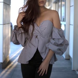 Sweetheart Stripe Off the Shoulder Crop Top